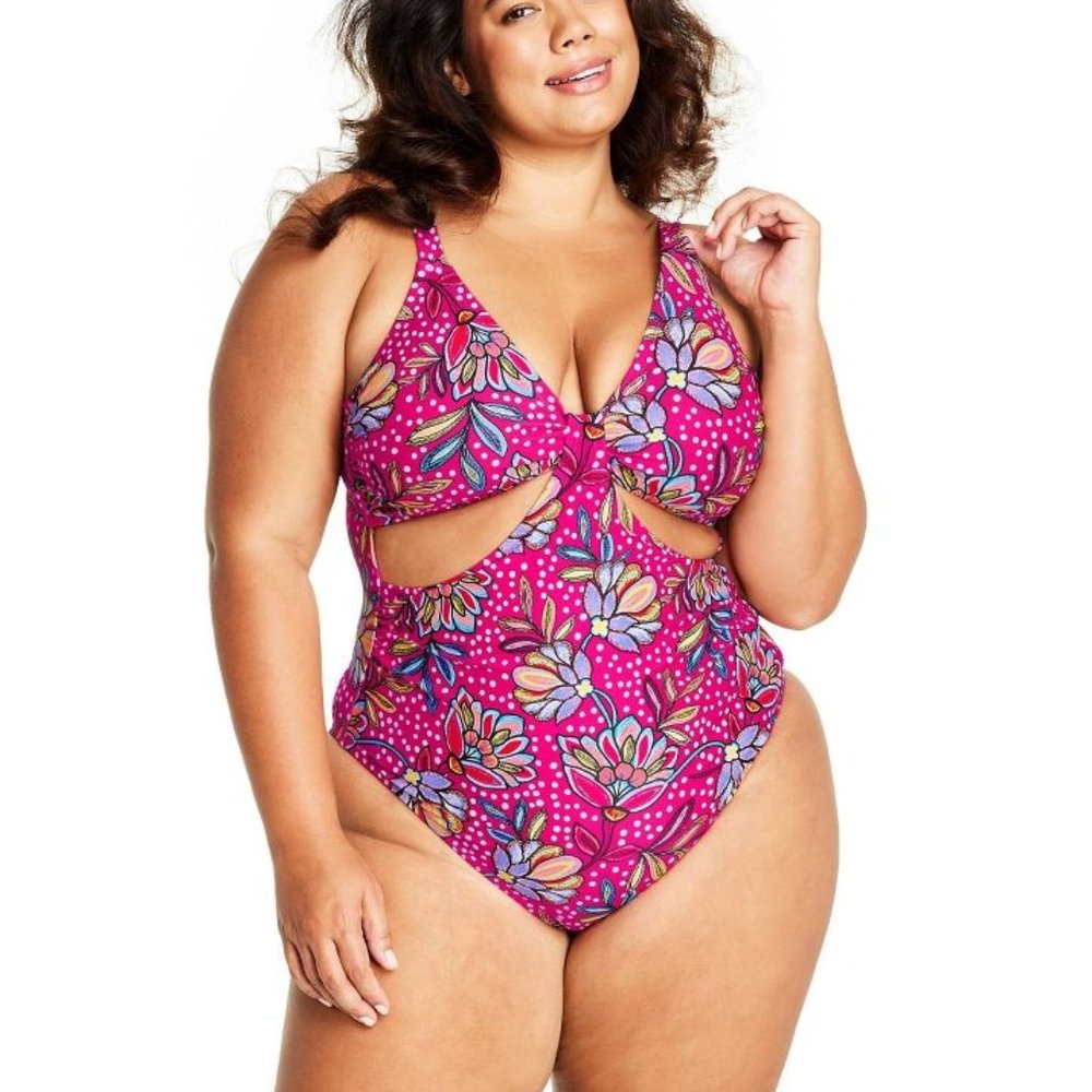 Tabitha Brown Floral Print Front Cutout One Piece Swimsuit